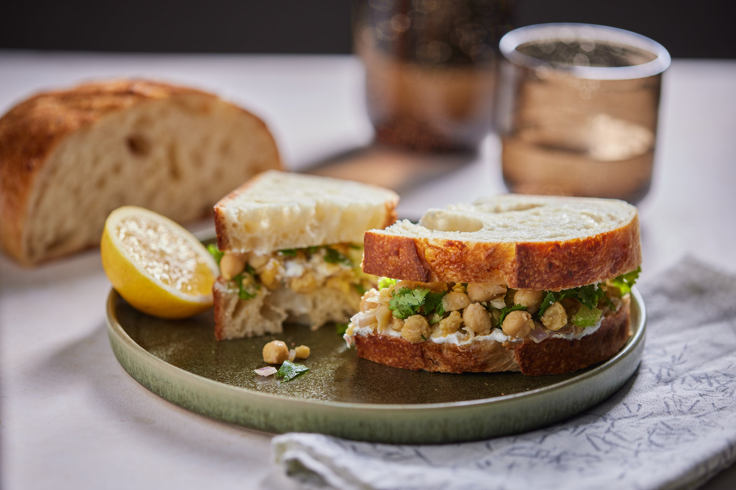 Smashed Chickpea Sandwich with Harissa Yogurt