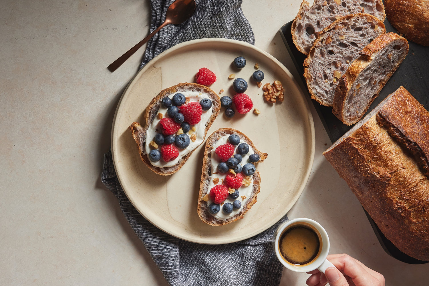 Breakfast Toast with Ricotta + Seasonal Fruit