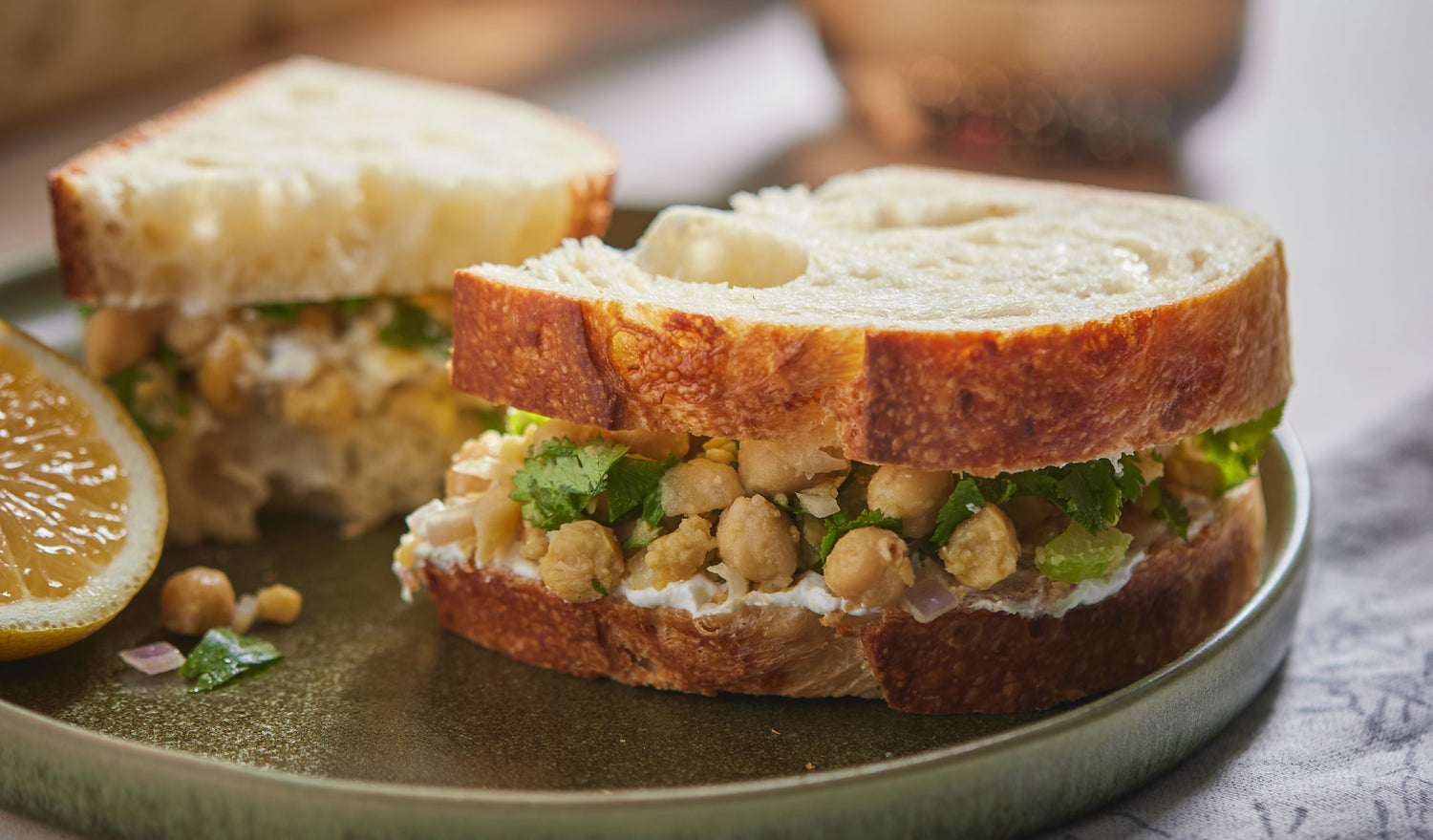 Smashed Chickpea Sandwich with Harissa Yogurt