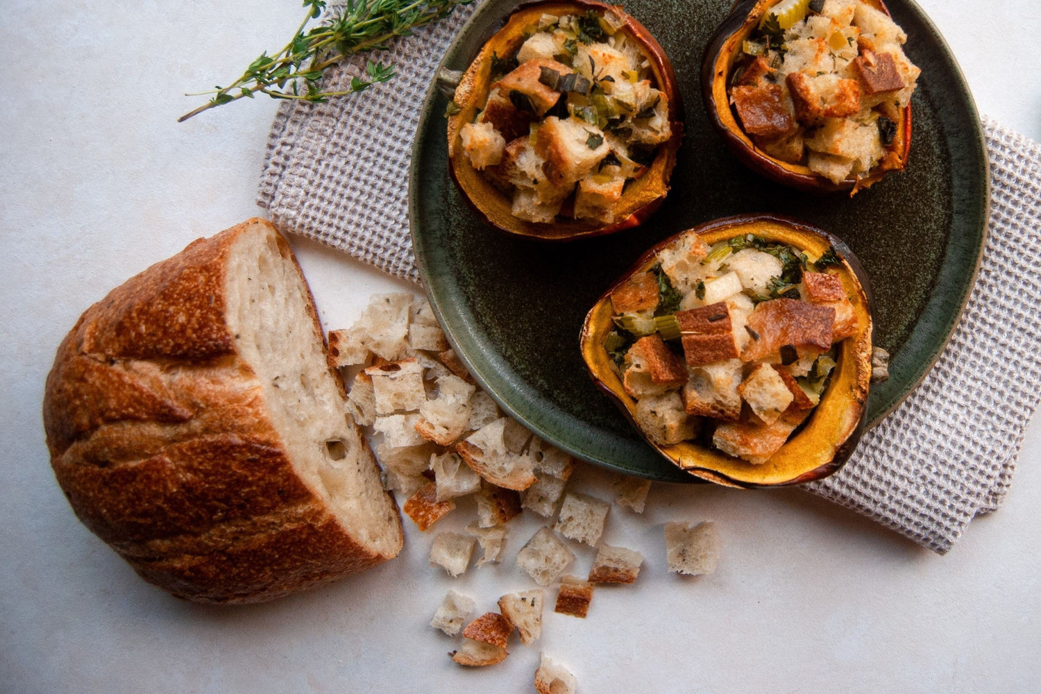 Baked Squash with Bread Stuffing