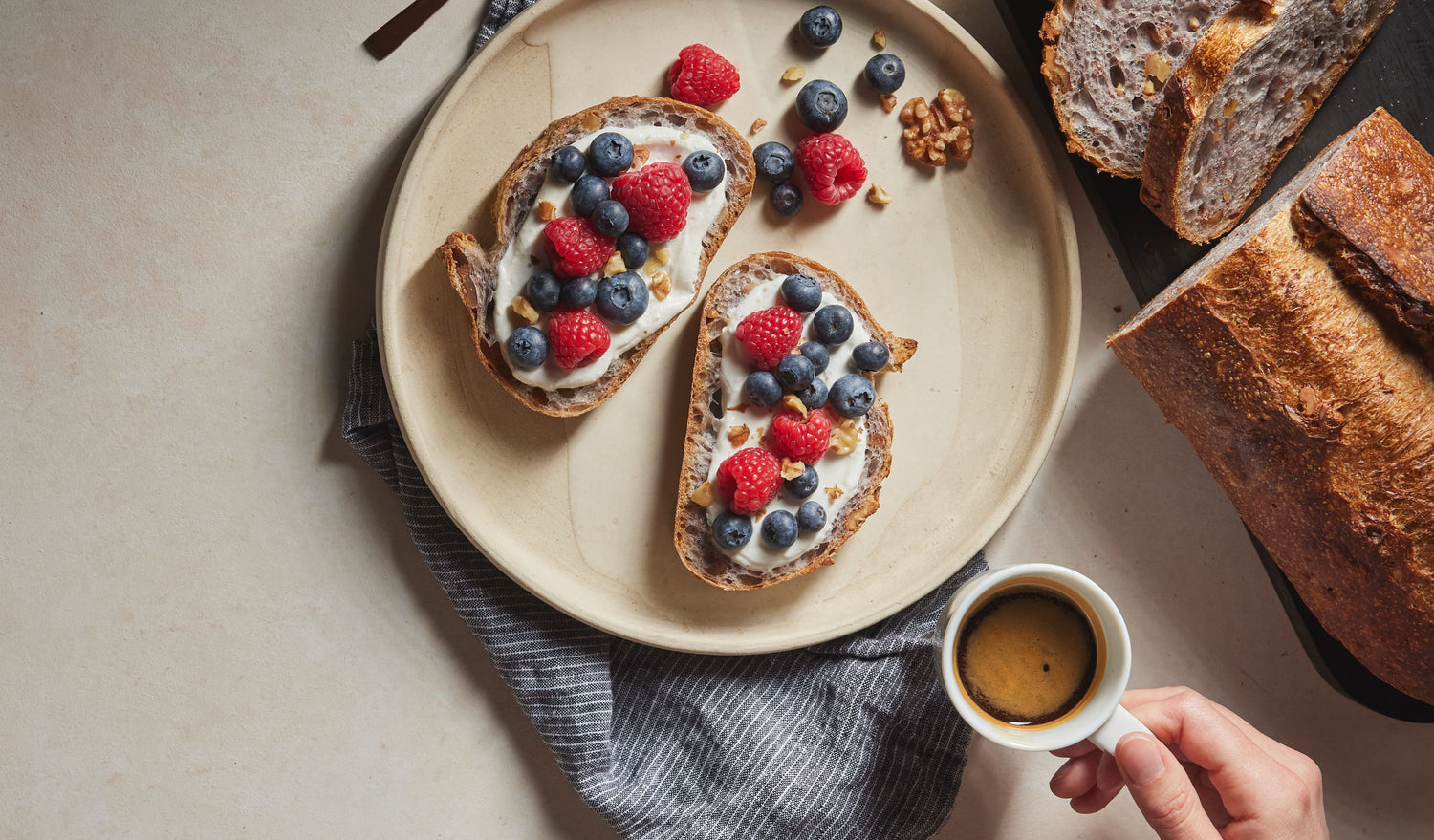 Breakfast Toast with Ricotta + Seasonal Fruit